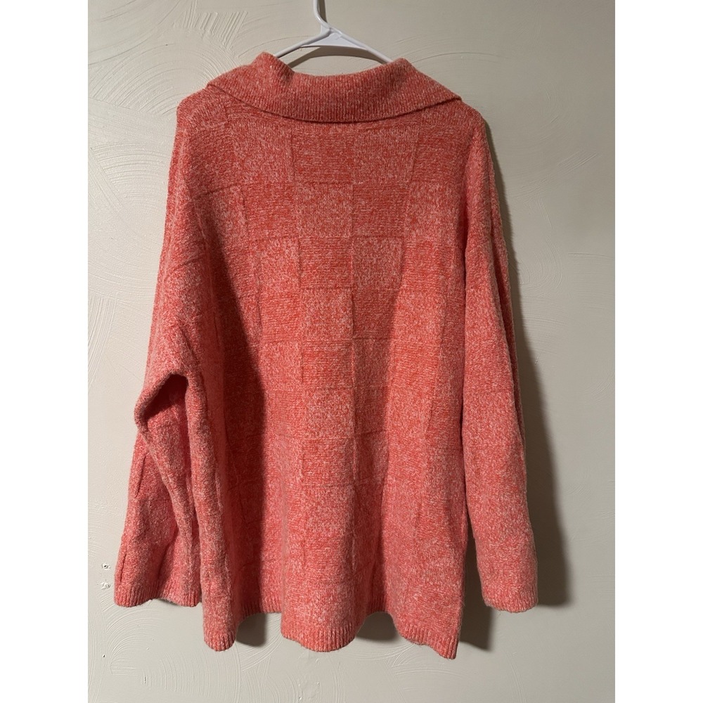 ZARA Pink Orange Heathered Checkered Boxy V-Neck Sweater SZ L - Picture 4 of 6
